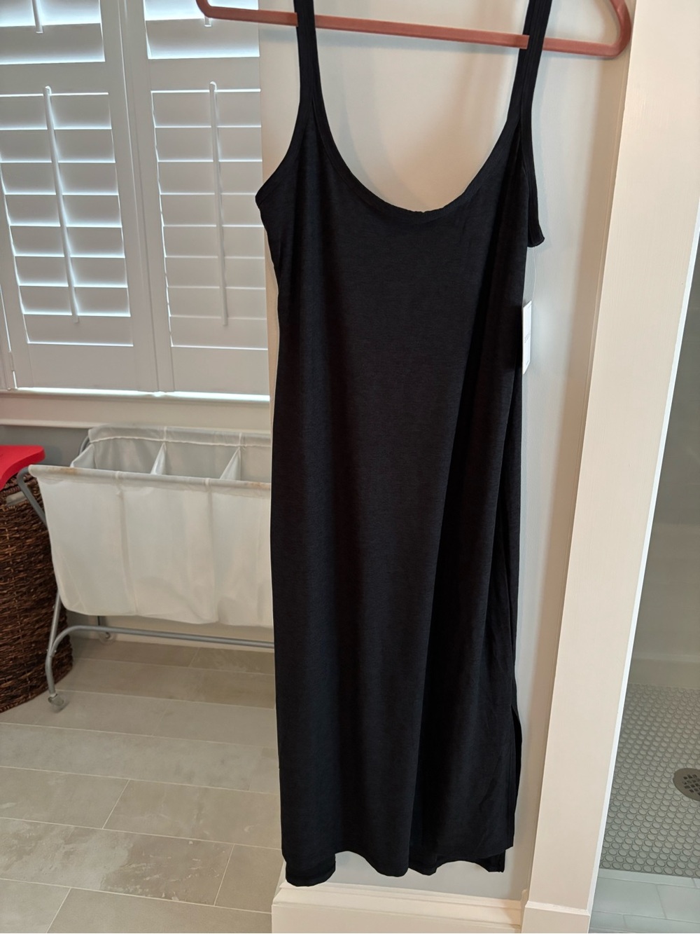 Beyond Yoga Black Midi Slip Dress with Thin Straps